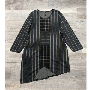 Khangura Asymmetrical Plaid Striped Dress Size Large Pockets Art to Wear USA